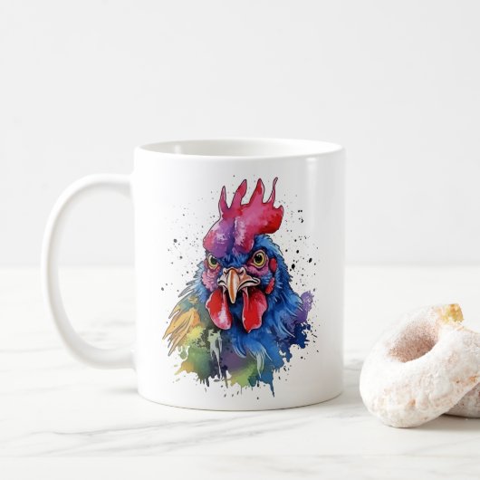 Mug Style d'aquarelle de poulet du coq du pays (Avec donut)