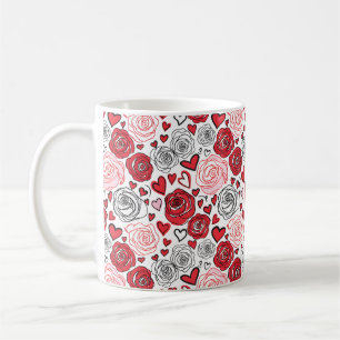Mug Style d'art gribouillé Roses rouges roses cœurs Sa