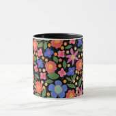 Mug Style d'art populaire Floral sur Black Ringer Coff (Centre)