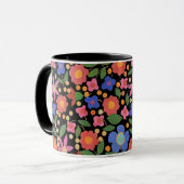 Mug Style d'art populaire Floral sur Black Ringer Coff (Devant gauche)
