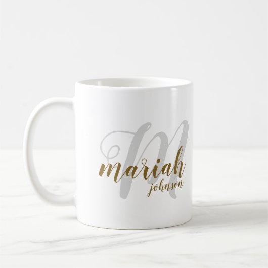 Mug style de police manuscrit monogramme en blanc (Gauche)