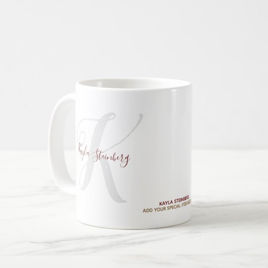 Mug Style de police manuscrit monogrammed blanc (Devant gauche)