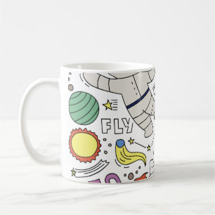 Mug Style Doodle, illustration du thème spatial.