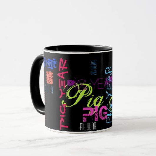 Mug Style Graffiti Répétition Cochon Année 2019 Combo (Devant gauche)
