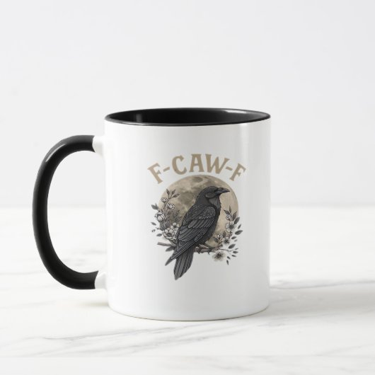 Mug Style graphique drôle de corbeau disant F Caw F (Gauche)
