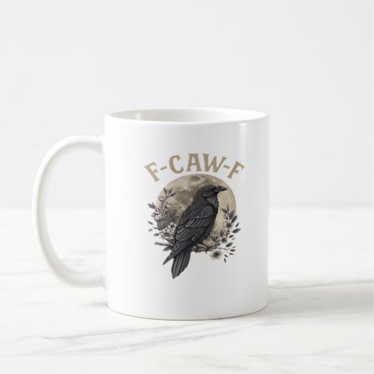 Mug Style graphique drôle de corbeau disant F Caw F (Gauche)