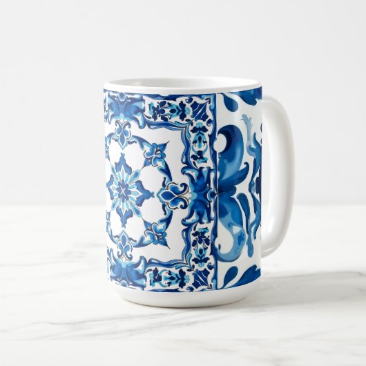 Mug style italien, méditerranéen, mosaïque, bleu, (Devant droit)