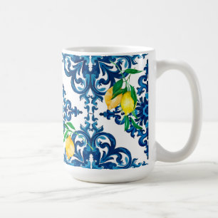 Mug style italien, mosaïque, bleu, citron,