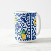 Mug style italien, mosaïque, bleu, citron, (Devant droit)
