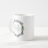 Mug Stylé Monogramme Botanique Rose Floral Rose Wreath (Devant gauche)