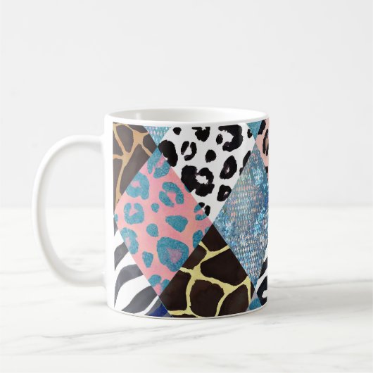 Mug Style Patchwork, motif de collage aquarelle. (Gauche)