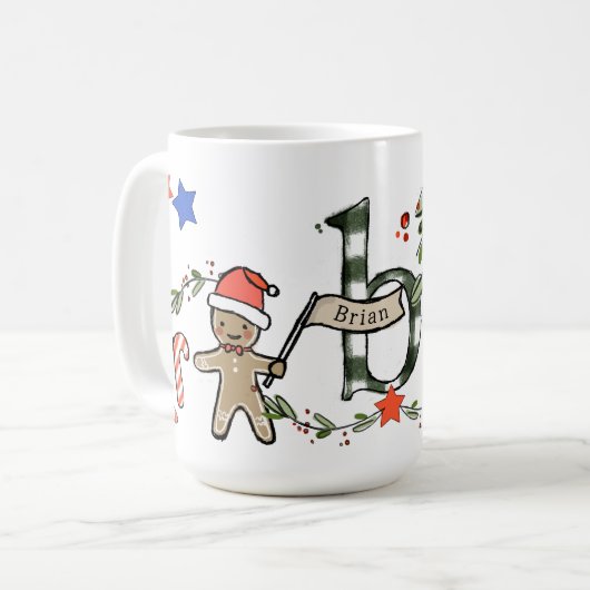Mug Style Rétro Joli Monogramme de Noël B Avec Nom (Devant gauche)