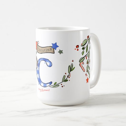 Mug Style Rétro Joli Monogramme de Noël C Avec Nom (Devant droit)