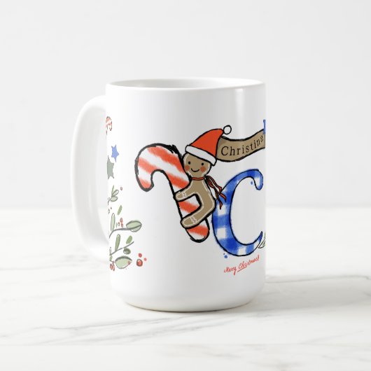Mug Style Rétro Joli Monogramme de Noël C Avec Nom (Devant gauche)