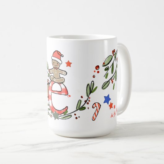 Mug Style Rétro Joli Monogramme de Noël E Avec Nom (Devant droit)