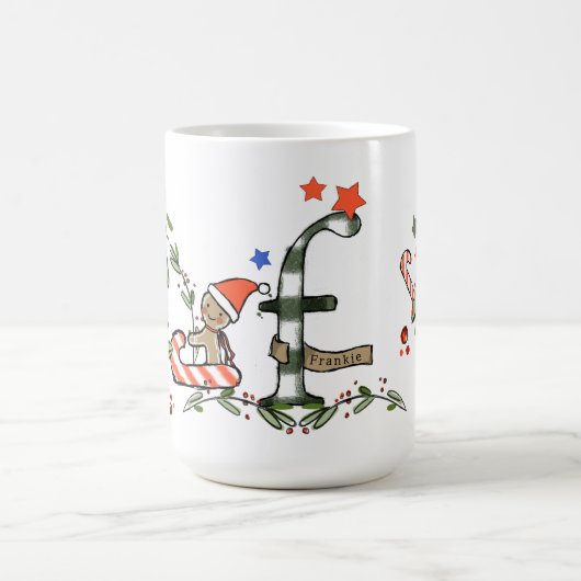 Mug Style Rétro Joli Monogramme de Noël F avec nom (Centre)