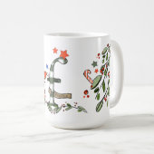Mug Style Rétro Joli Monogramme de Noël F avec nom (Devant droit)