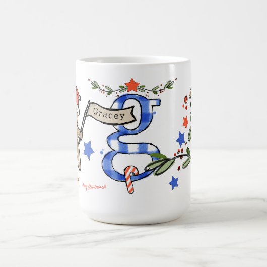 Mug Style Rétro Joli Monogramme de Noël G Avec Nom (Centre)