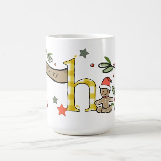 Mug Style Rétro Joli Monogramme de Noël H Avec Nom (Centre)