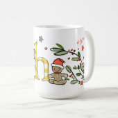 Mug Style Rétro Joli Monogramme de Noël H Avec Nom (Devant droit)