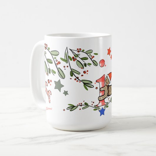 Mug Style Rétro Joli Monogramme de Noël I Avec Nom (Devant gauche)