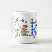 Mug Style Rétro Joli Monogramme de Noël K avec nom (Devant gauche)