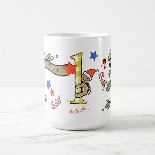 Mug Style Rétro Joli Monogramme de Noël L avec nom (Centre)