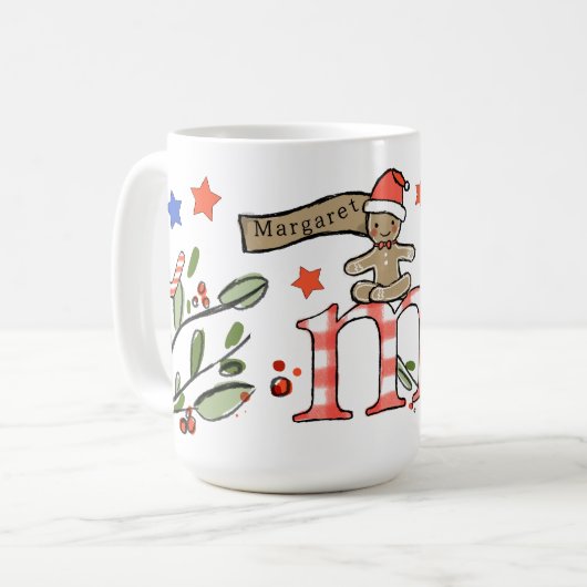 Mug Style Rétro Joli Monogramme de Noël M Avec Nom (Devant gauche)