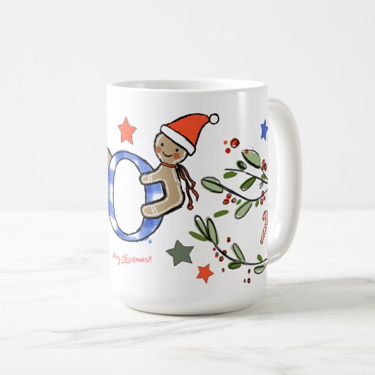 Mug Style Rétro Joli Monogramme de Noël O avec nom (Devant droit)