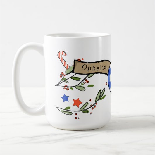 Mug Style Rétro Joli Monogramme de Noël O avec nom (Gauche)