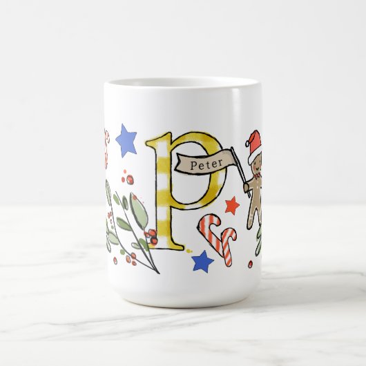 Mug Style Rétro Joli Monogramme de Noël P Avec Nom (Centre)