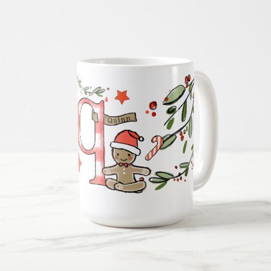 Mug Style Rétro Joli Monogramme De Noël Q Avec Nom (Devant droit)