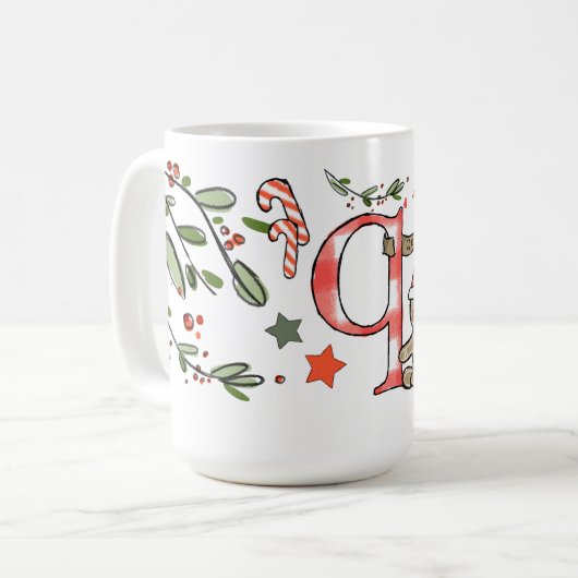 Mug Style Rétro Joli Monogramme De Noël Q Avec Nom (Devant gauche)