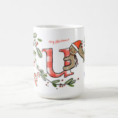 Mug Style Rétro Joli Monogramme de Noël U avec nom (Centre)