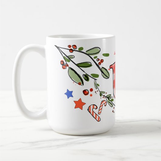 Mug Style Rétro Joli Monogramme de Noël U avec nom (Gauche)