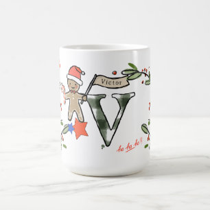Mug Style Rétro Joli Monogramme de Noël V avec nom