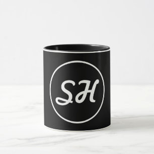 Mug Style Rétro-Moderne Monogramme Noir & Blanc