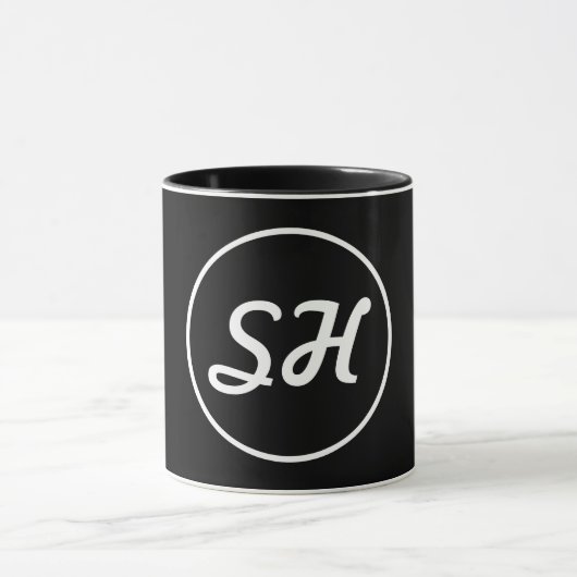 Mug Style Rétro-Moderne Monogramme | Noir & Blanc (Centre)