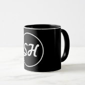 Mug Style Rétro-Moderne Monogramme | Noir & Blanc (Devant droit)