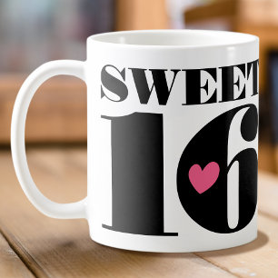 Mug Style Retro Typographie Sweet sixteen noir rose