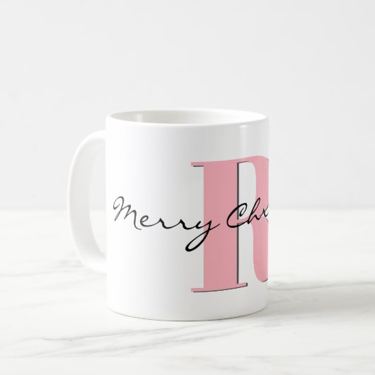 Mug Style rose initial et joyeux Noël classique (Devant gauche)