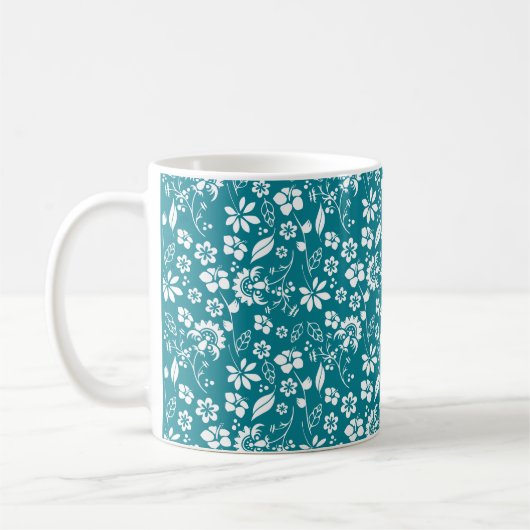 Mug Style Turquoise turquoise bleu floral élégant (Gauche)