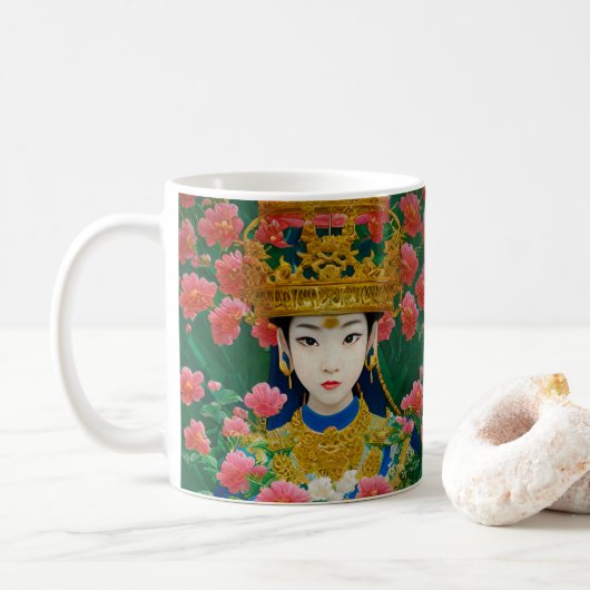 Mug Style vintage Asiatique Abstraite fille avec fleur (Avec donut)