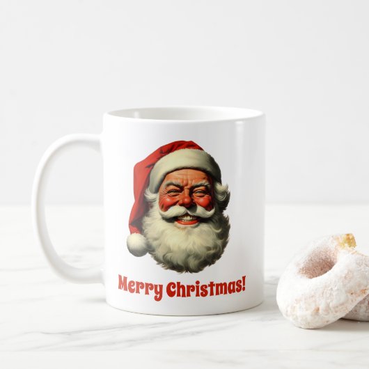 Mug Style Vintage rétro Père Noël souriant (Avec donut)