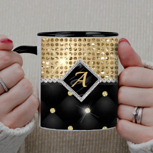 Mug Stylisé faux cristal or diamant noir monogramme