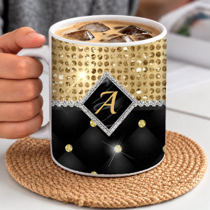 Mug Stylisé faux cristal or diamant noir monogramme