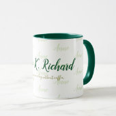 Mug stylisé féminin nom manuscrit vert blanc (Devant droit)