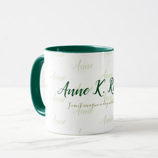 Mug stylisé féminin nom manuscrit vert blanc (Devant gauche)