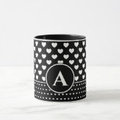 Mug Stylish Black And White Hearts - Custom Monogram (Centre)