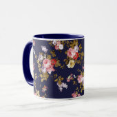 Mug Stylish bleu marine or rose boho floral (Devant gauche)